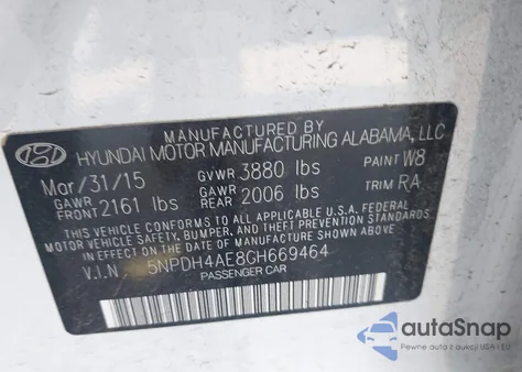 2016 Hyundai Elantra Se from USA, damaged, VIN 5NPDH4AE8GH669464